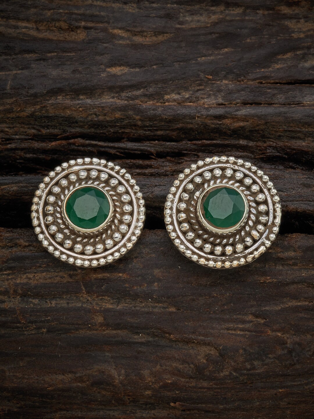 

Kushals Fashion Jewellery 92.5 Women Green Silver-Toned Circular Studs Earrings