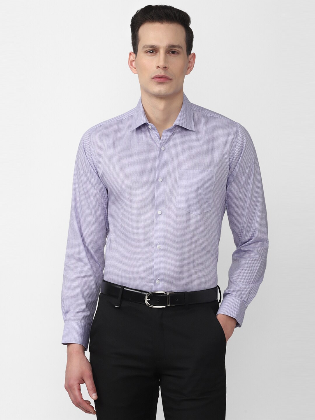 

Van Heusen Men Purple Micro Checks Cotton Casual Shirt