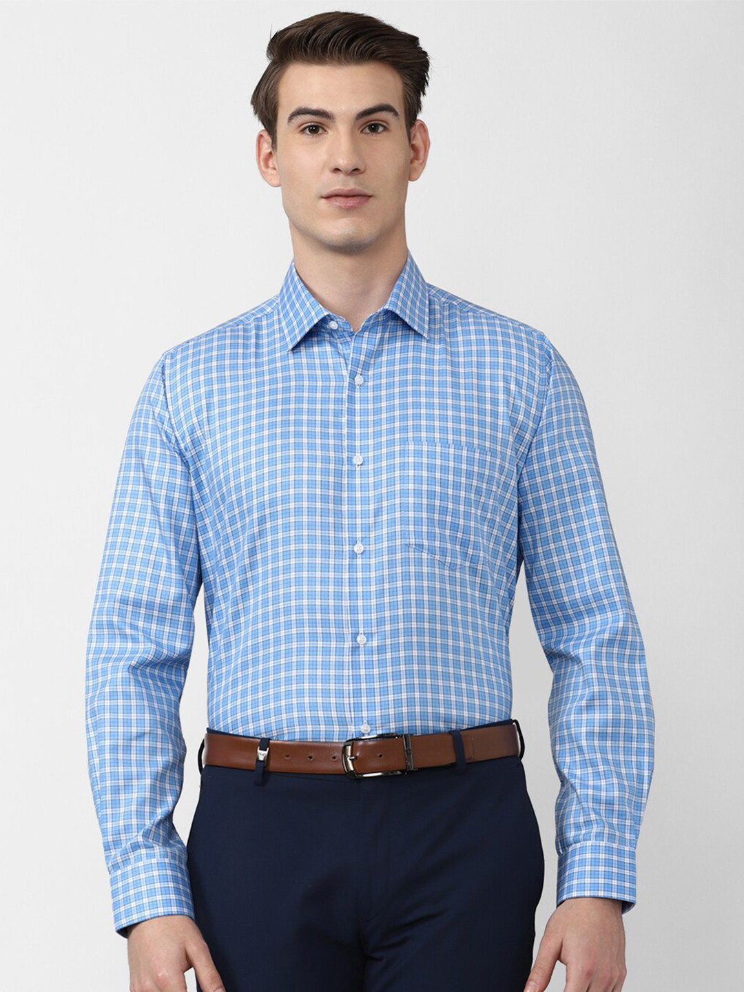 

Van Heusen Men Blue Checked Cotton Formal Shirt