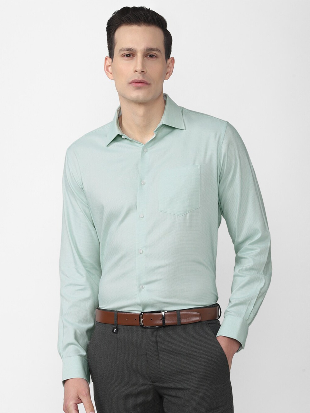 

Van Heusen Men Green Striped Formal Shirt
