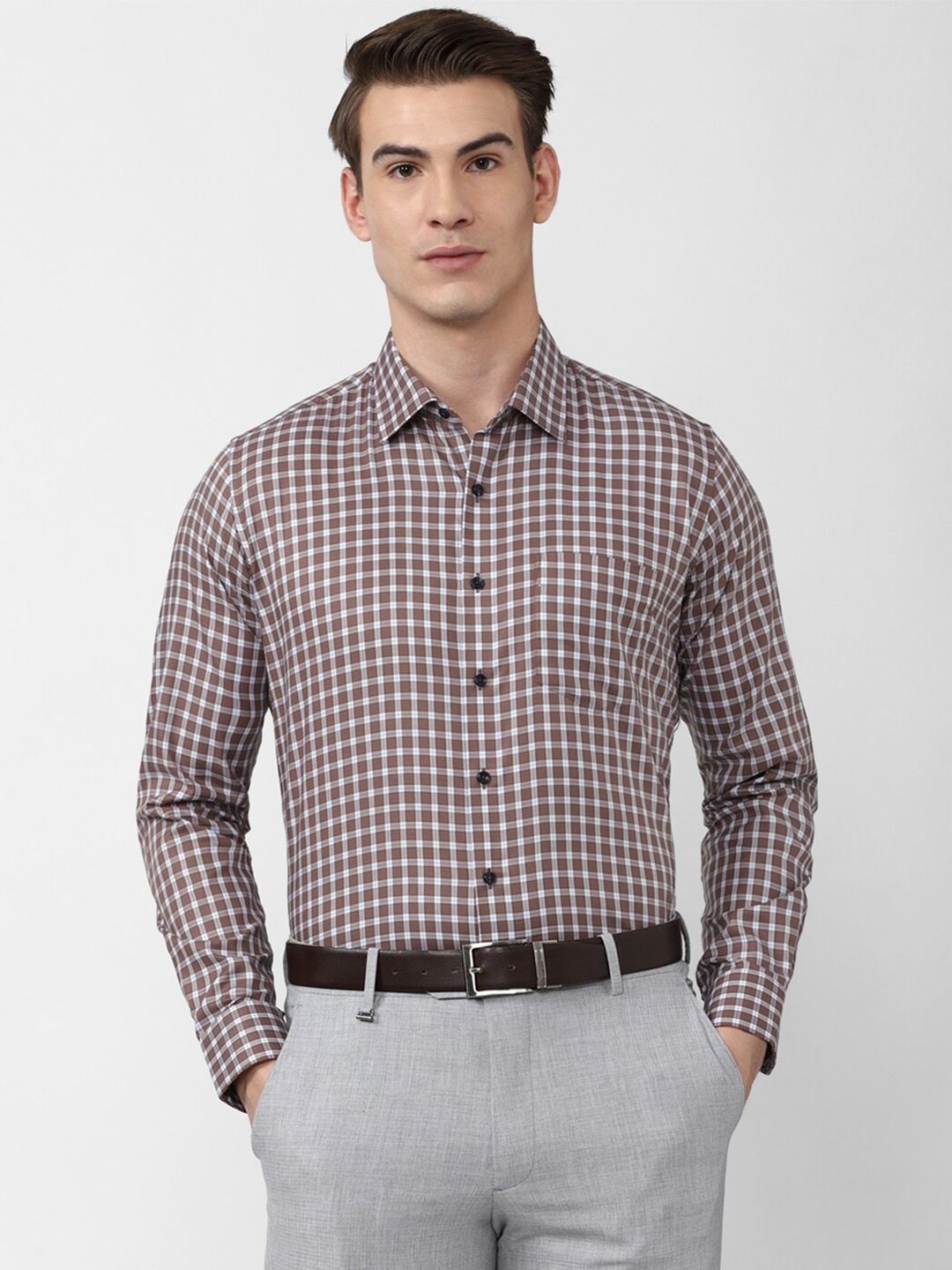 

Van Heusen Men Brown Slim Fit Checked Casual Shirt