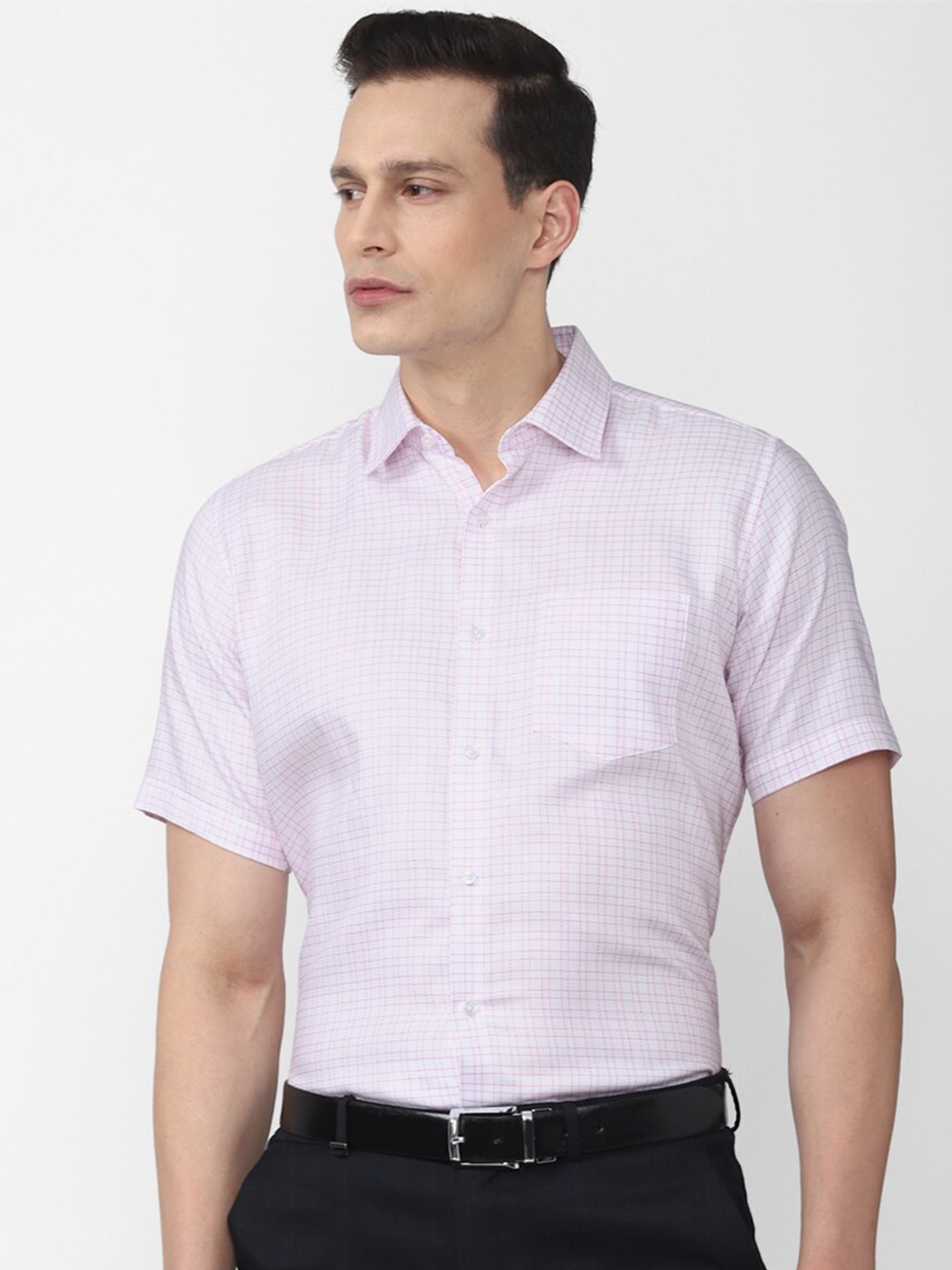 

Van Heusen Men White Micro Checks Cotton Casual Shirt