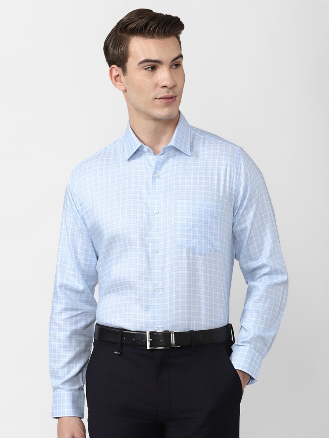 

Van Heusen Men Cotton Blue Grid Tattersall Checks Checked Casual Shirt
