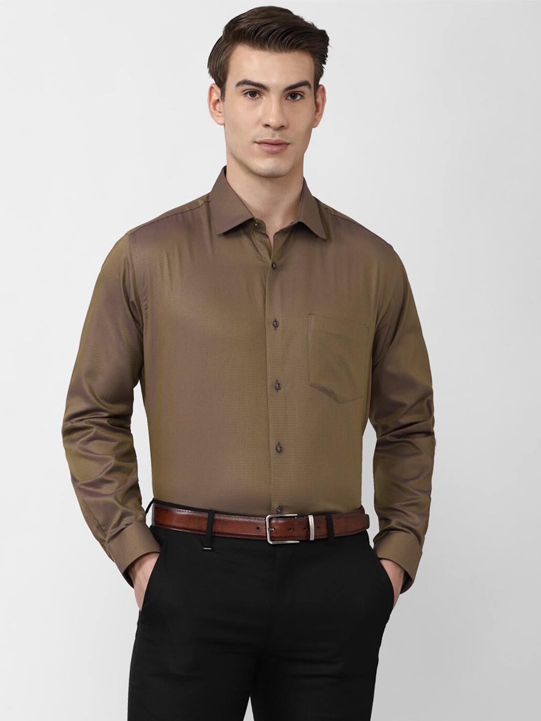 

Van Heusen Men Brown Cotton Formal Shirt