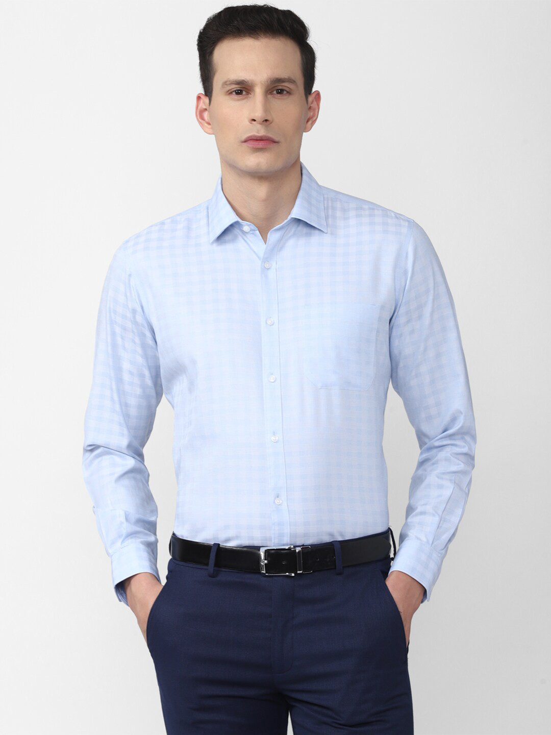 

Van Heusen Men Blue Grid Tattersall Checks Checked Formal Shirt
