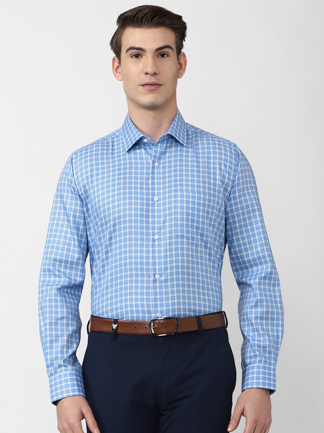 

Van Heusen Men Blue Checked Pure Cotton Casual Shirt