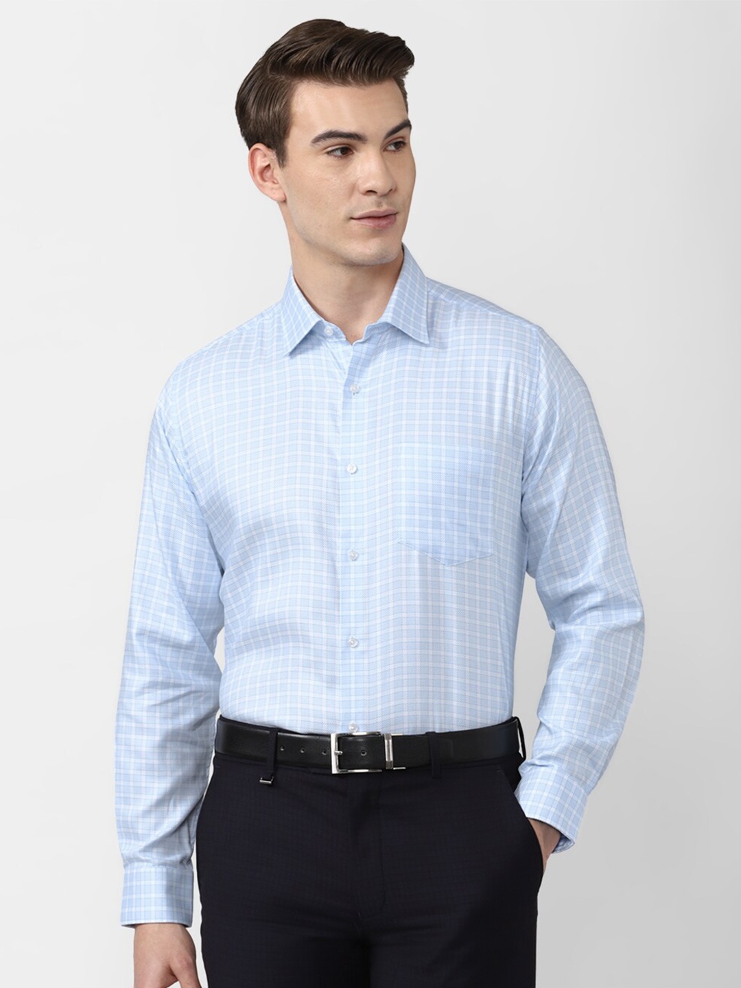 

Van Heusen Men Blue Grid Tattersall Checks Checked Shirt