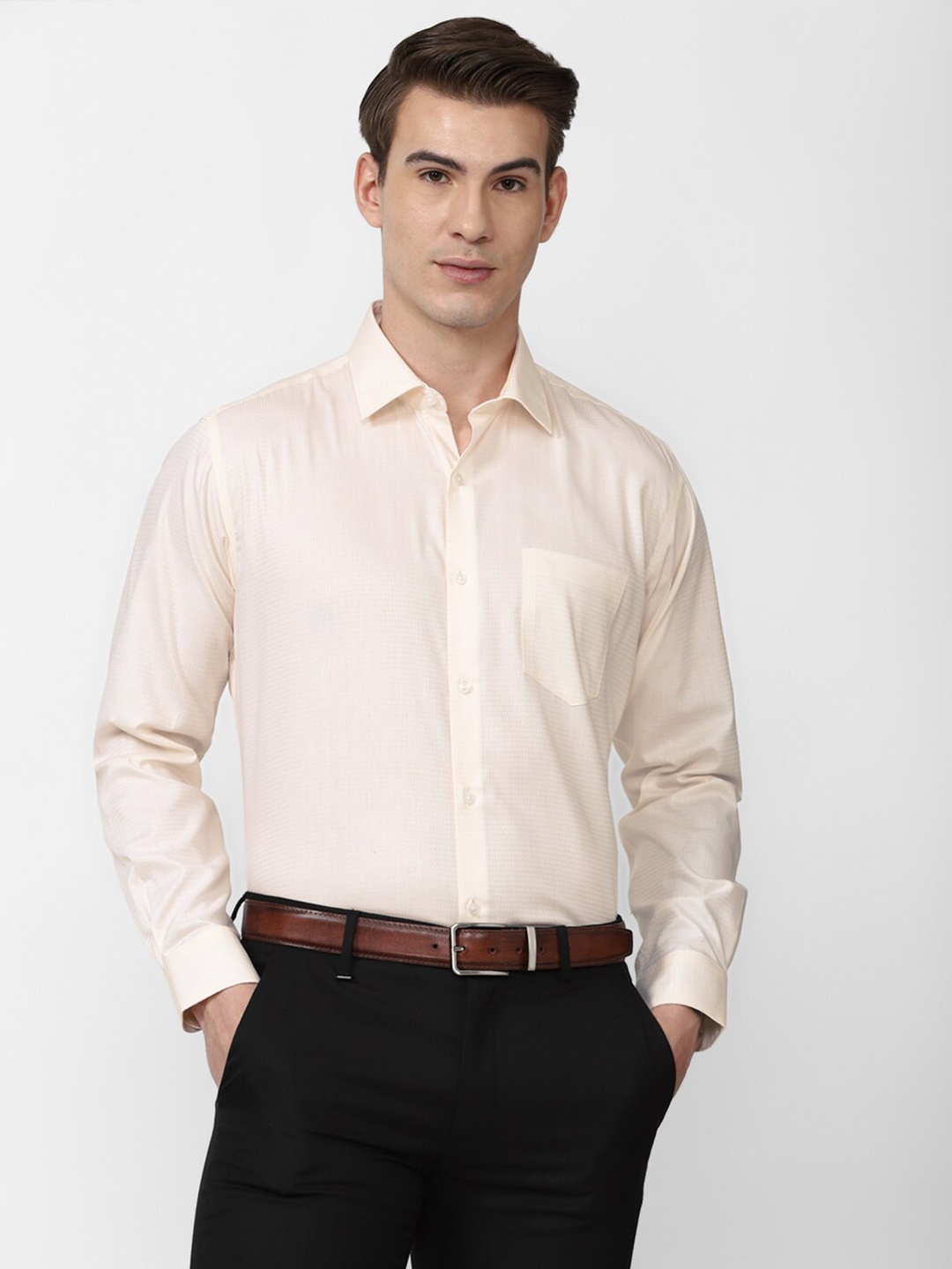 

Van Heusen Men Beige Pure Cotton Formal Shirt