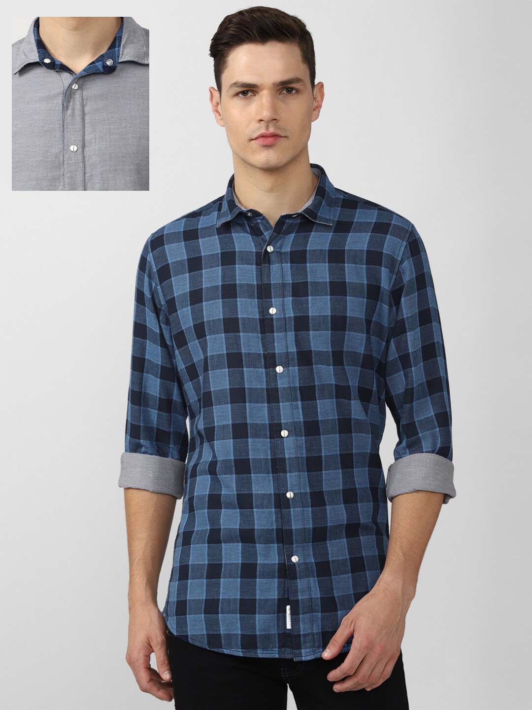 

VAN HEUSEN DENIM LABS Men Blue Slim Fit Buffalo Checks Reversible Casual Shirt