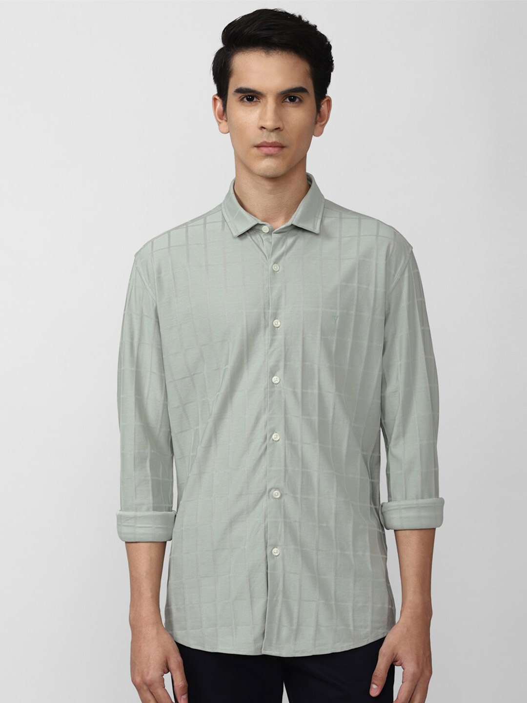 

Van Heusen Sport Men Olive Green Slim Fit Windowpane Checked Casual Shirt