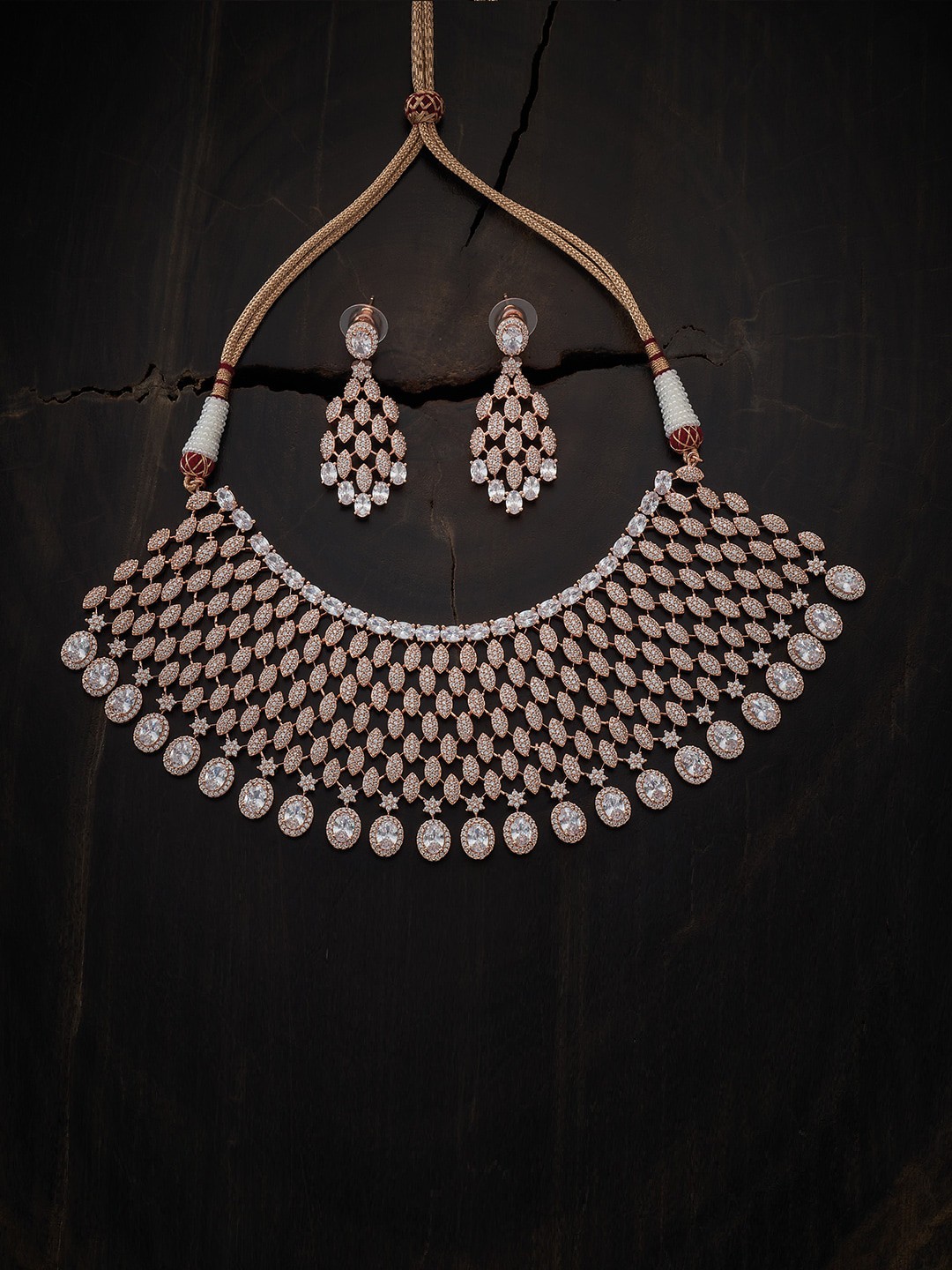 

Kushal's Fashion Jewellery Rose Gold-Plated & White CZ-Studded Jewellery Set