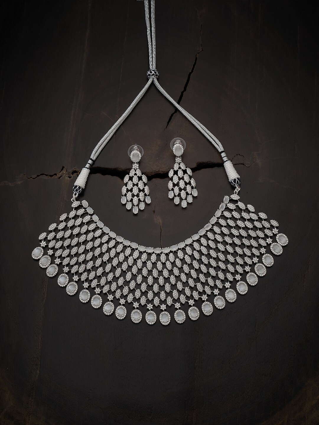 

Kushal's Fashion Jewellery Rhodium-Plated Grey & White CZ-Studded Jewellery Set