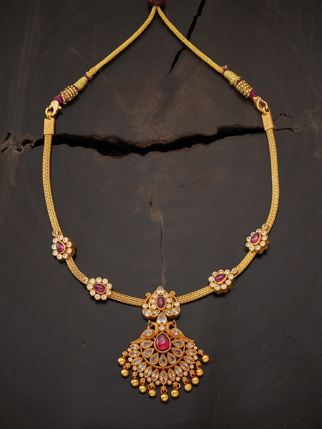

Kushal's Fashion Jewellery 92.5 Pure Silver Gold-Toned & Red Stone Studded Necklace