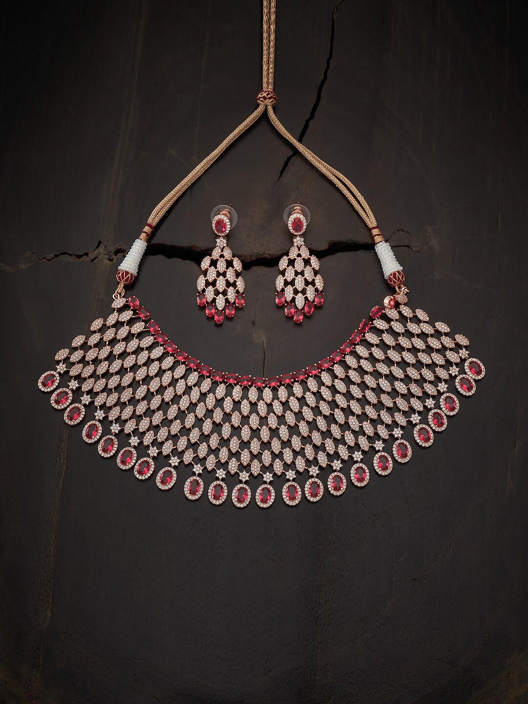 

Kushal's Fashion Jewellery Red Rose and Gold-Plated Jewellery Set