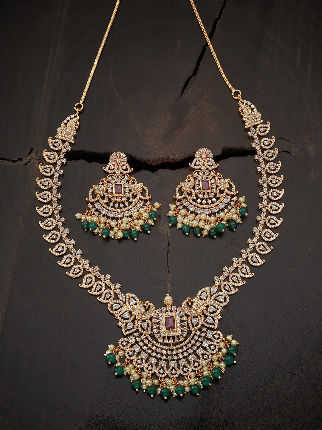

Kushal's Fashion Jewellery Women Gold-Plated & Green CZ-Studded Jewellery Set