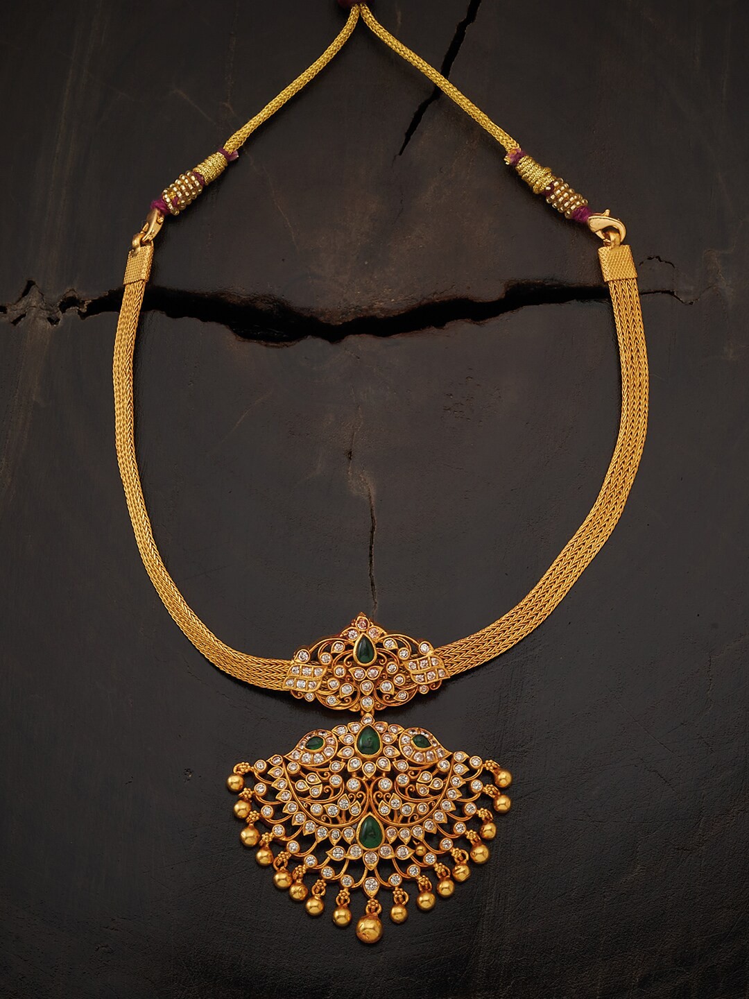 

Kushals Fashion Jewellery Gold-Toned & Green 92.5 Silver Necklace