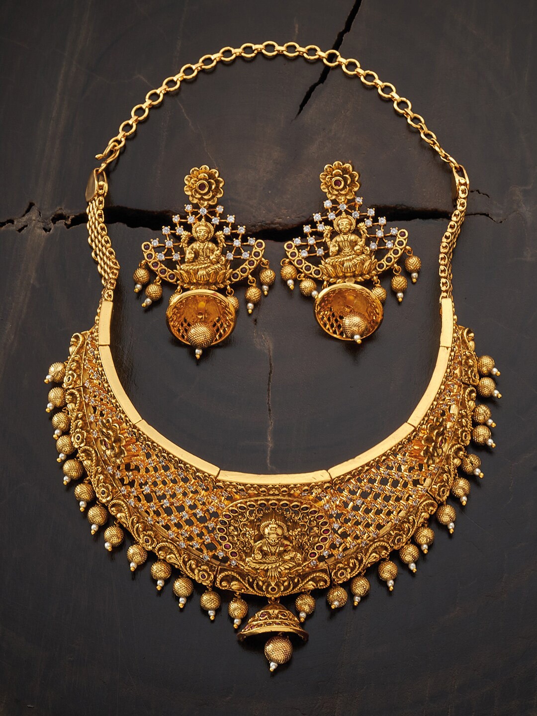 

Kushal's Women Fashion Jewellery Gold-Toned White CZ-Studded Jewellery Set