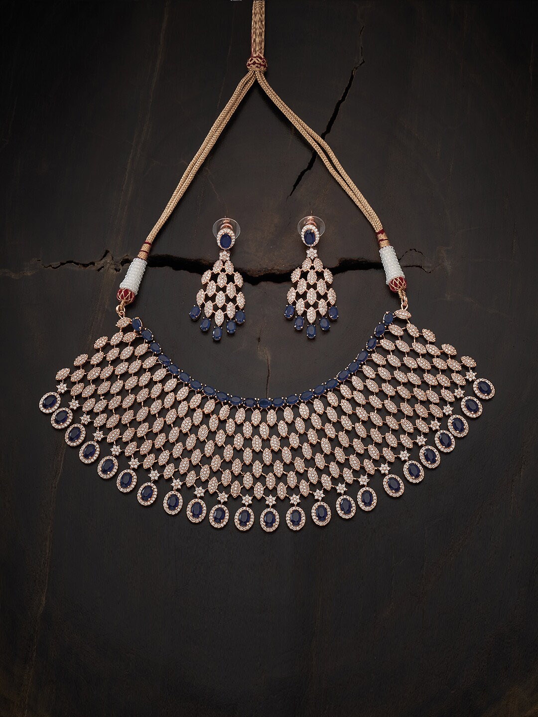 

Kushal's Fashion Jewellery Women Rose Gold-Plated Blue Jewellery Set