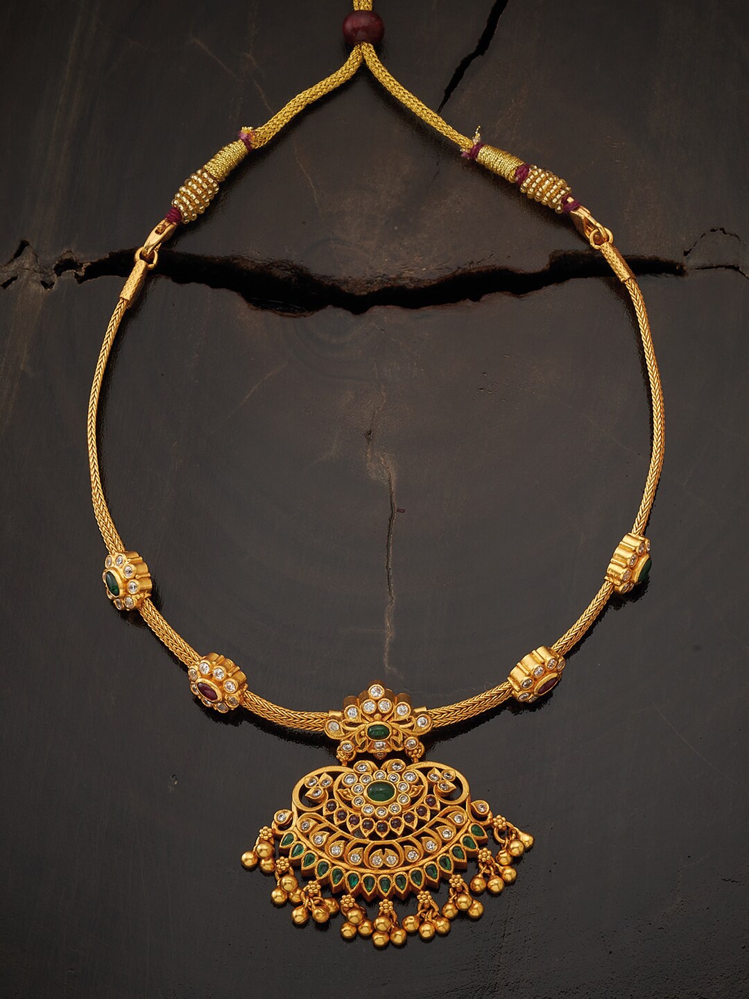 

Kushal's Fashion Jewellery Gold-Toned Stone-Studded 92.5 Silver Temple Necklace, Green