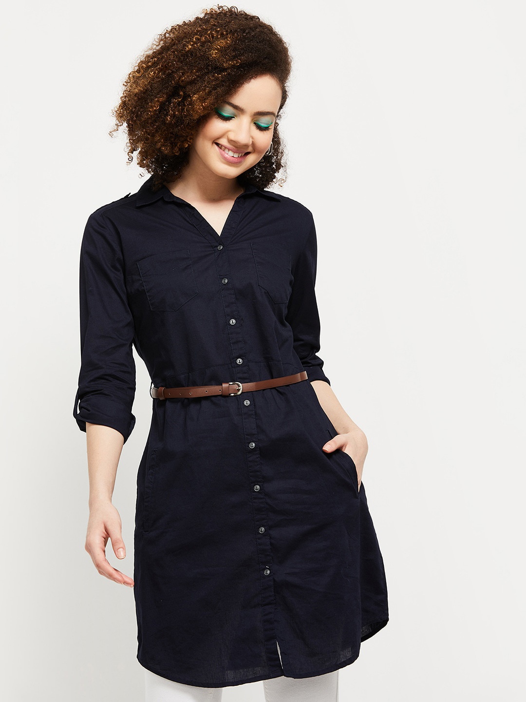 

max Blue Women Shirt Collar Tunic