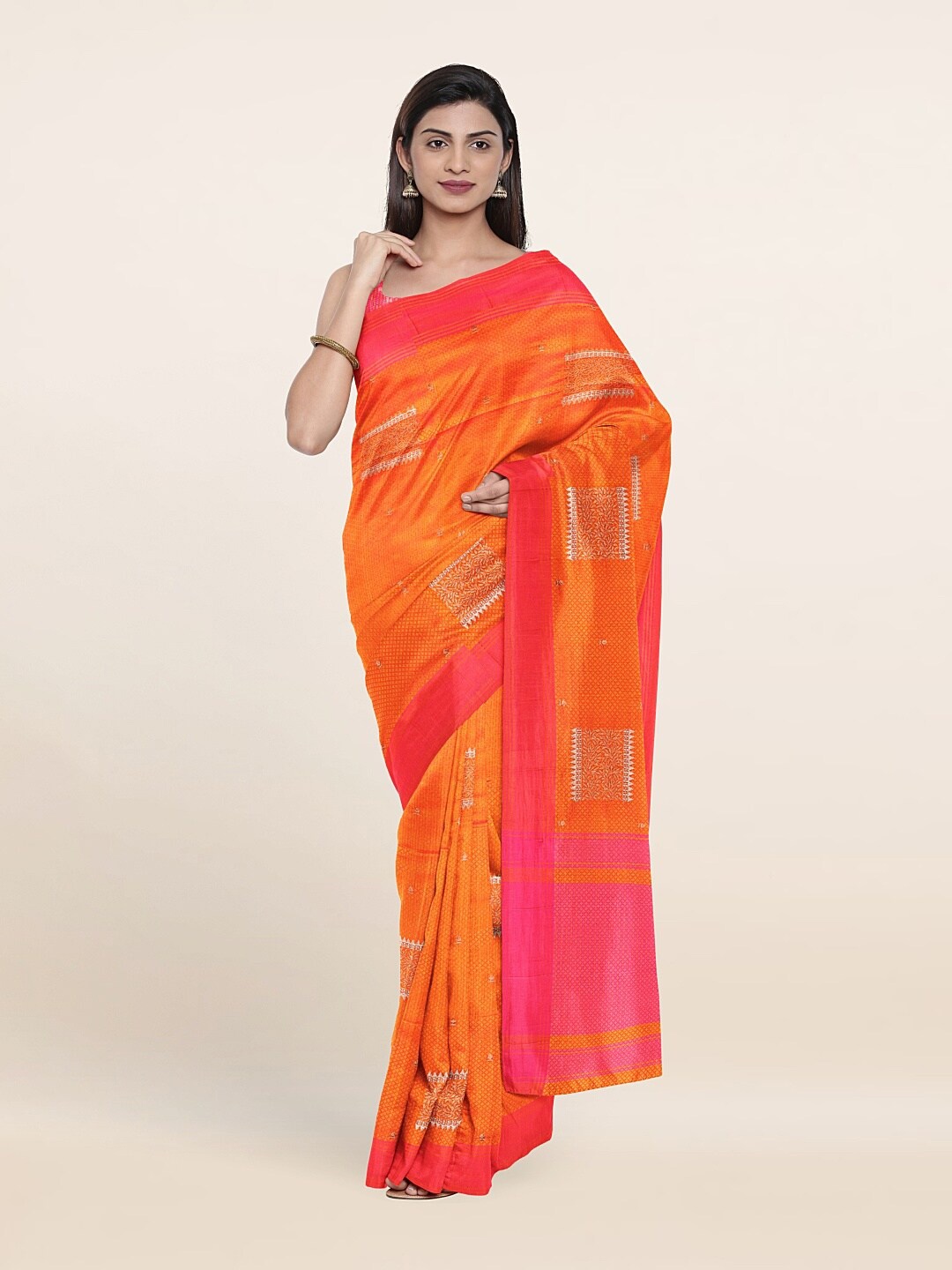 

Pothys Orange & Pink Woven Design Art Silk Saree