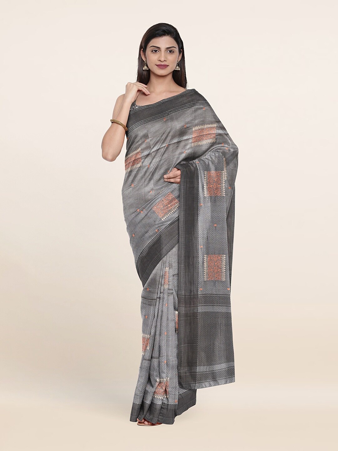 

Pothys Grey & Copper-Toned Woven Design Art Silk Saree