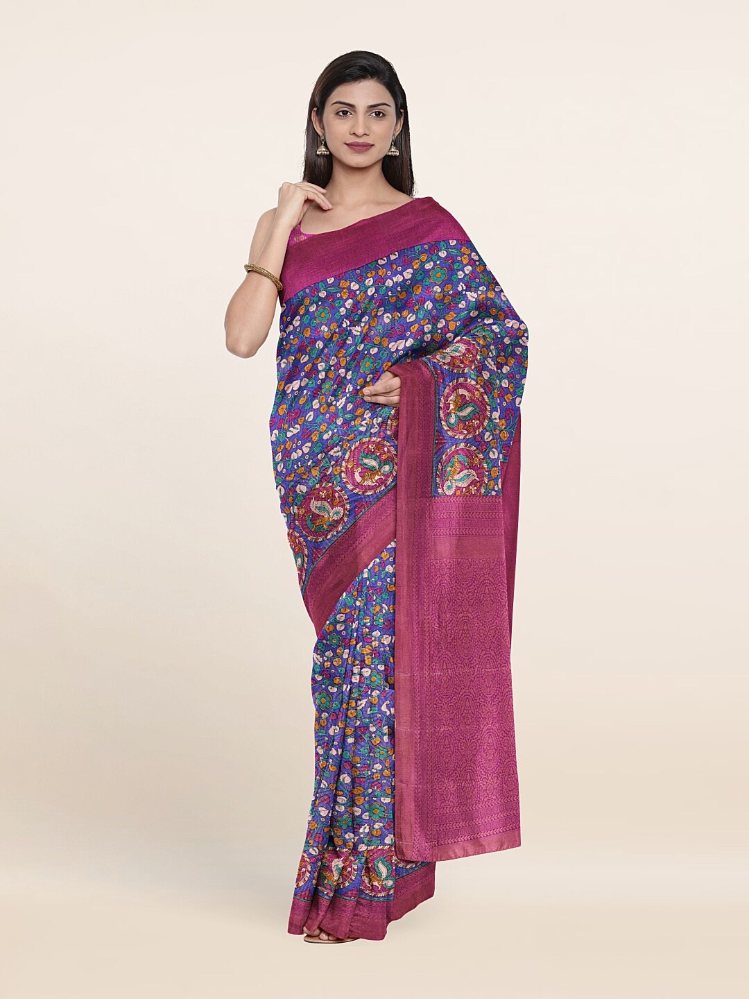 

Pothys Violet & Pink Floral Zari Art Silk Saree