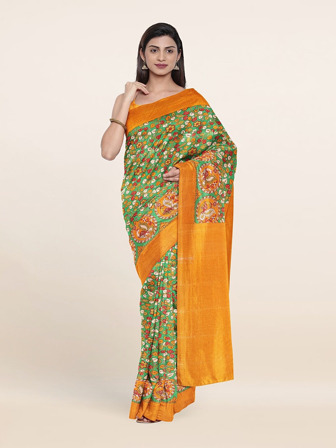 

Pothys Green & Yellow Floral Printed Art Silk Saree