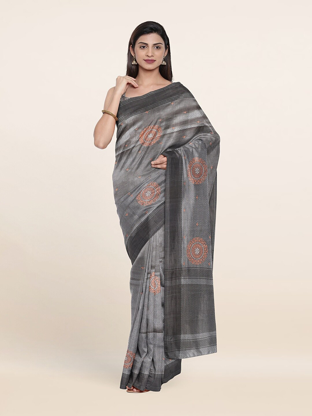 

Pothys Grey & Orange Woven Design Art Silk Saree