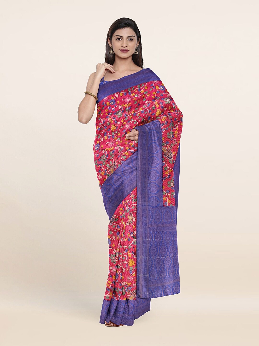 

Pothys Pink & Blue Floral Pothys Art Dupion Art Silk Saree