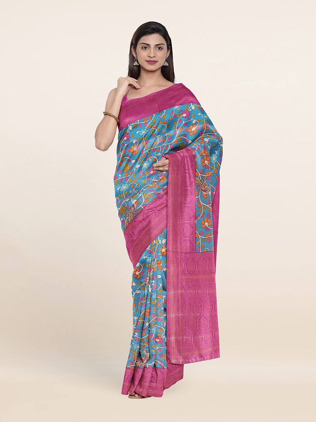 

Pothys Blue & White Floral Zari Art Silk Saree