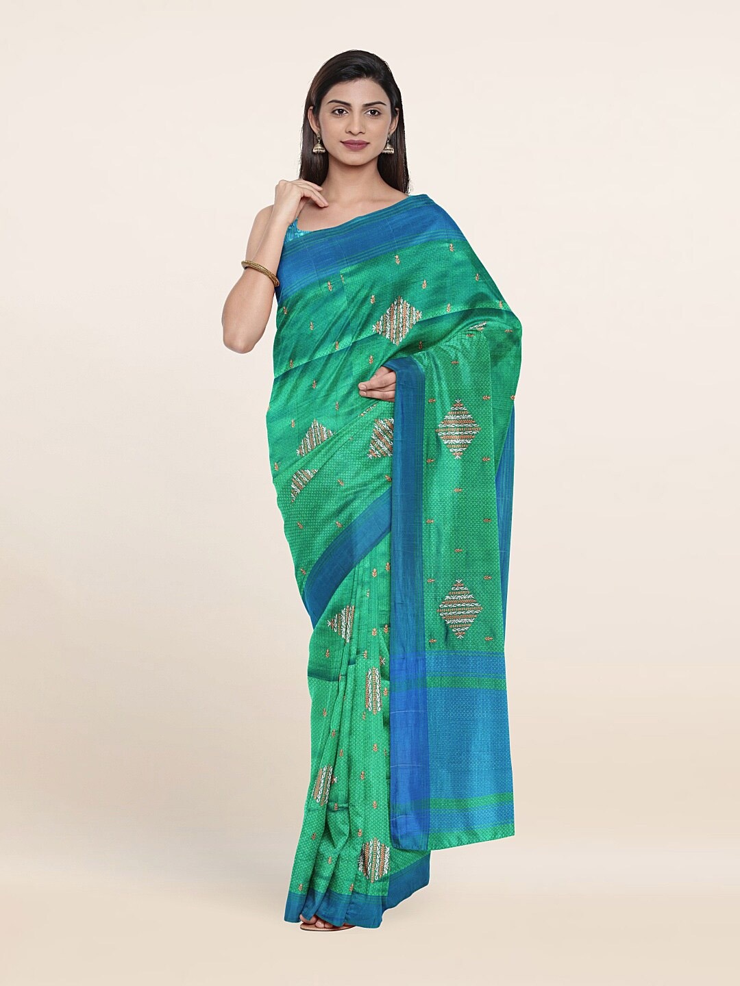 

Pothys Green & Blue Woven Design Art Silk Saree