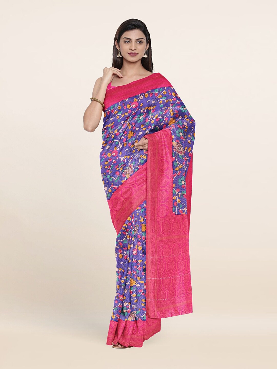 

Pothys Blue & Pink Floral Art Silk Saree