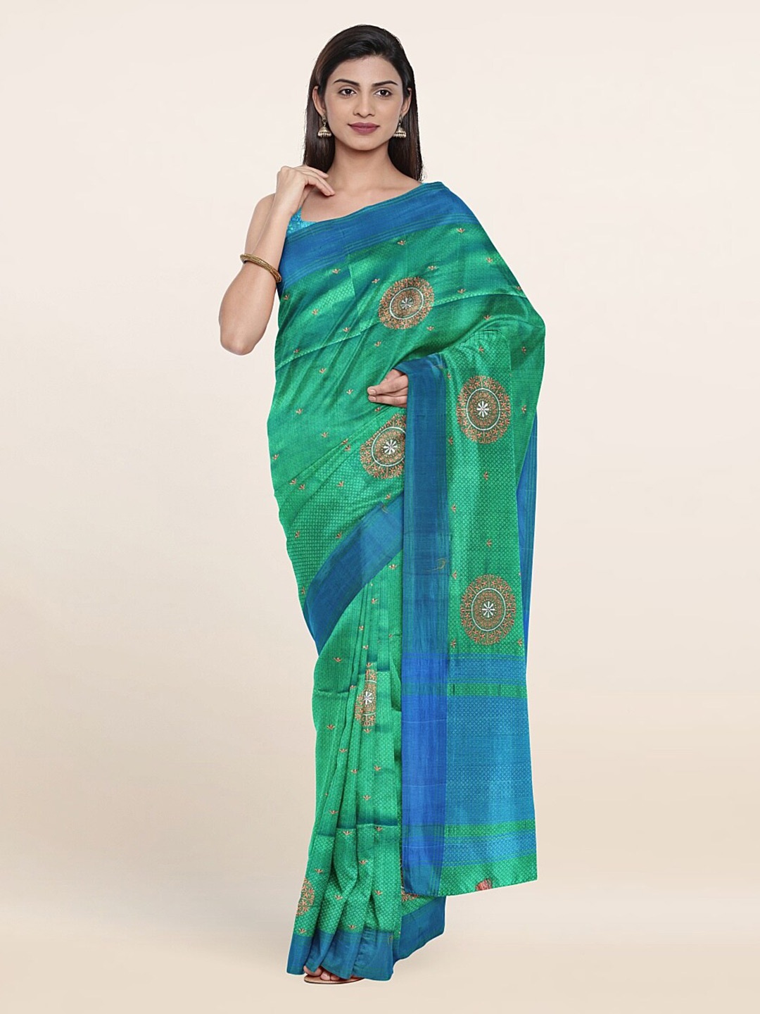 

Pothys Green & Blue Ethnic Motifs Zari Art Silk Saree