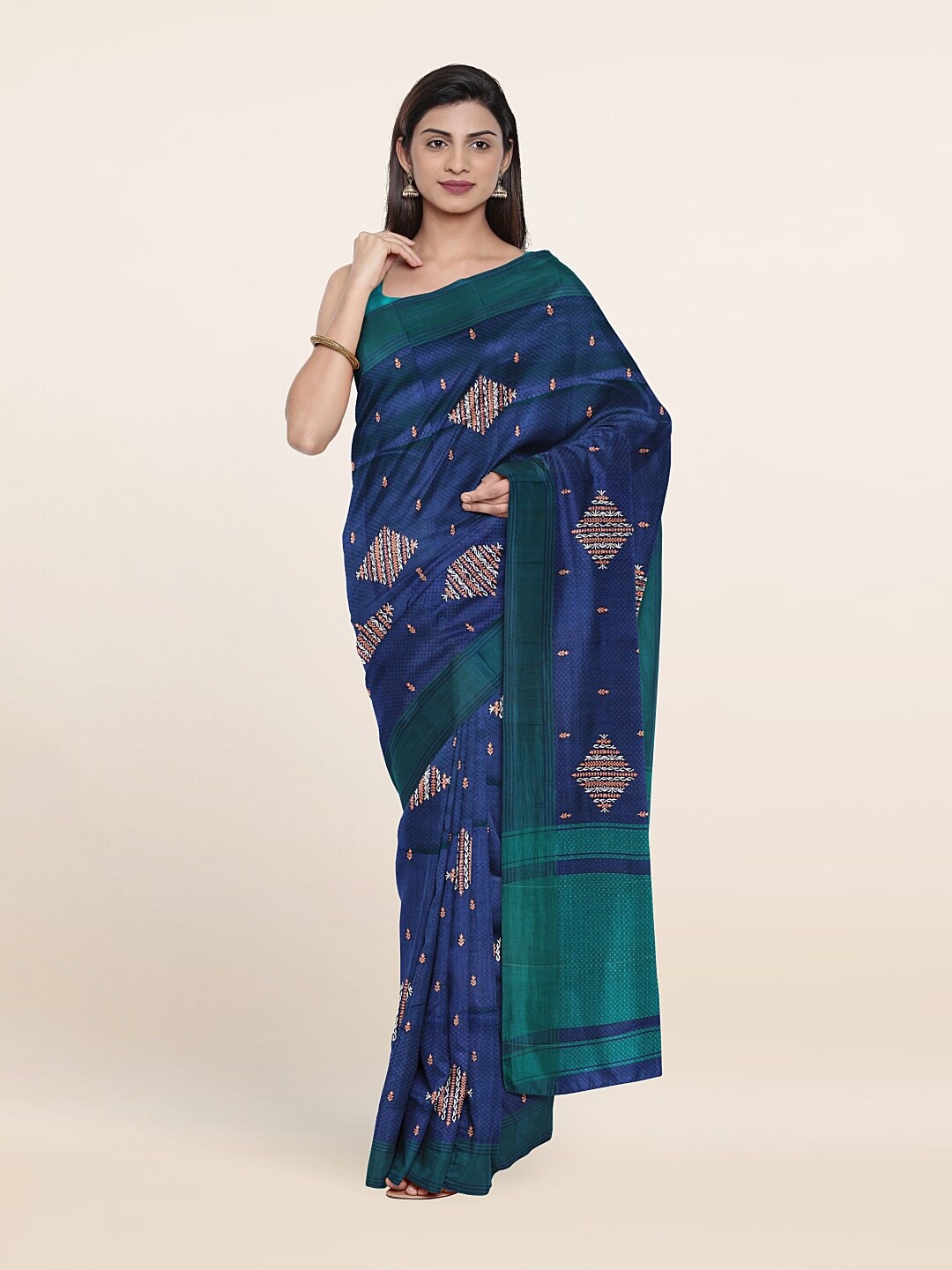 

Pothys Blue & Copper-Toned Woven Design Art Silk Saree