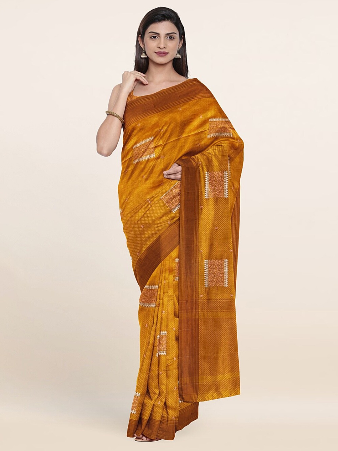 

Pothys Mustard & Brown Woven Design Art Silk Saree