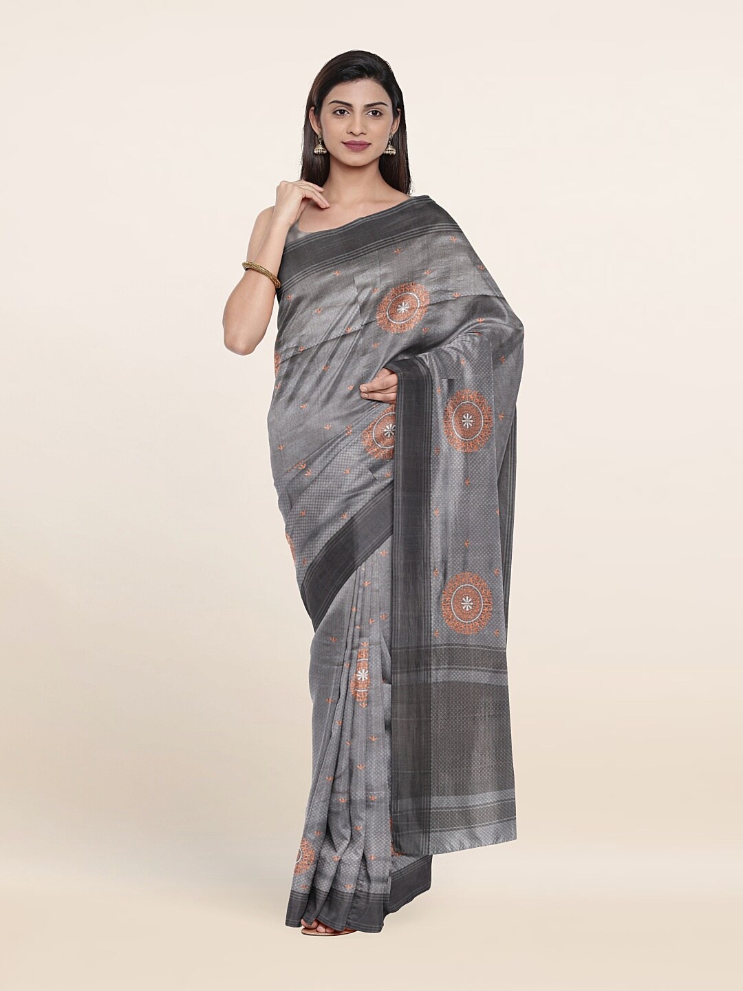 

Pothys Women Grey & Copper-Toned Woven Design Art Silk Saree