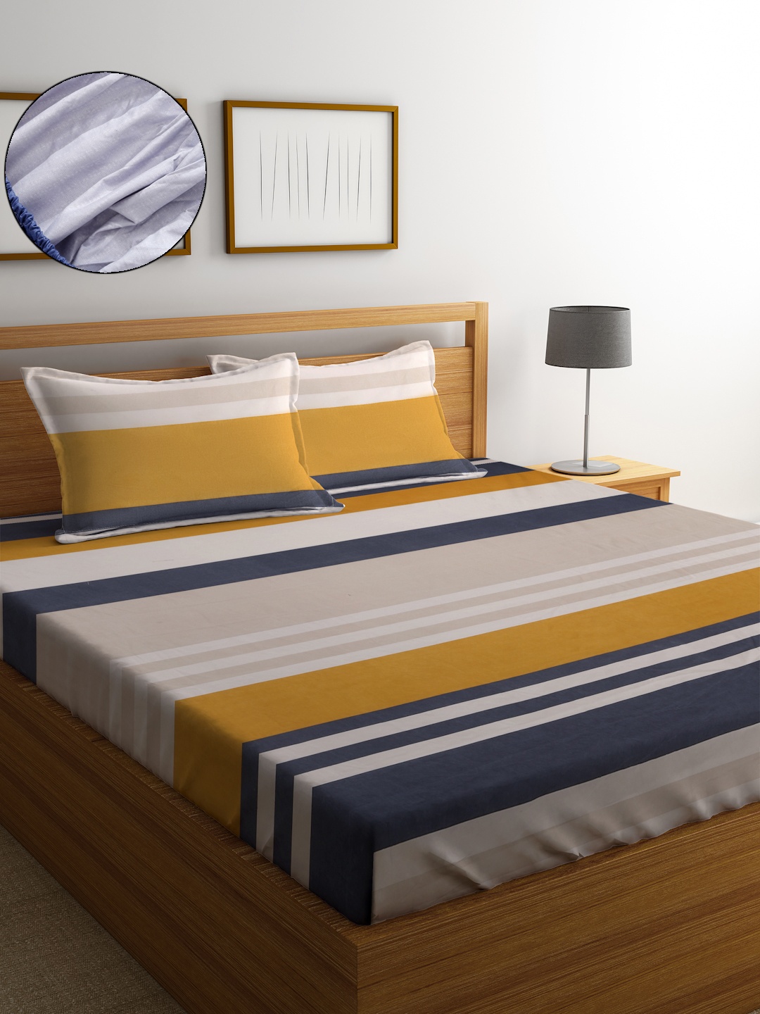 

SOKNACK Unisex Multicolor 300 TC Striped King Size Bedsheet With Pillow Covers, Multi