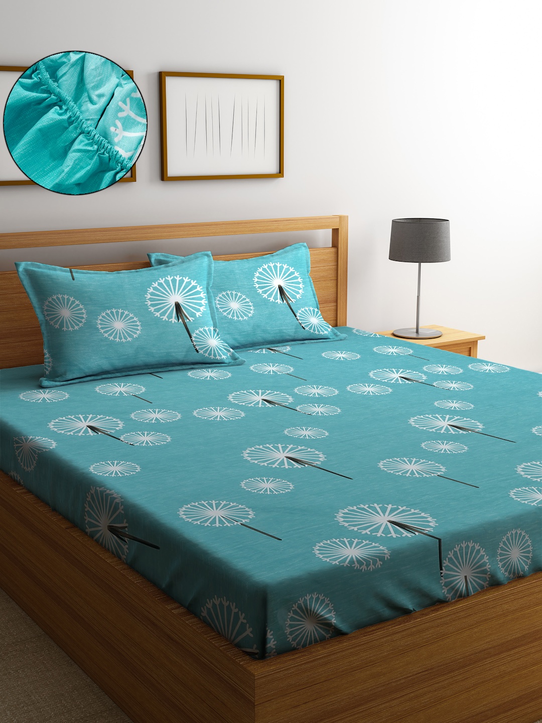 

SOKNACK Blue & White Floral 300 TC King Bedsheet with 2 Pillow Covers