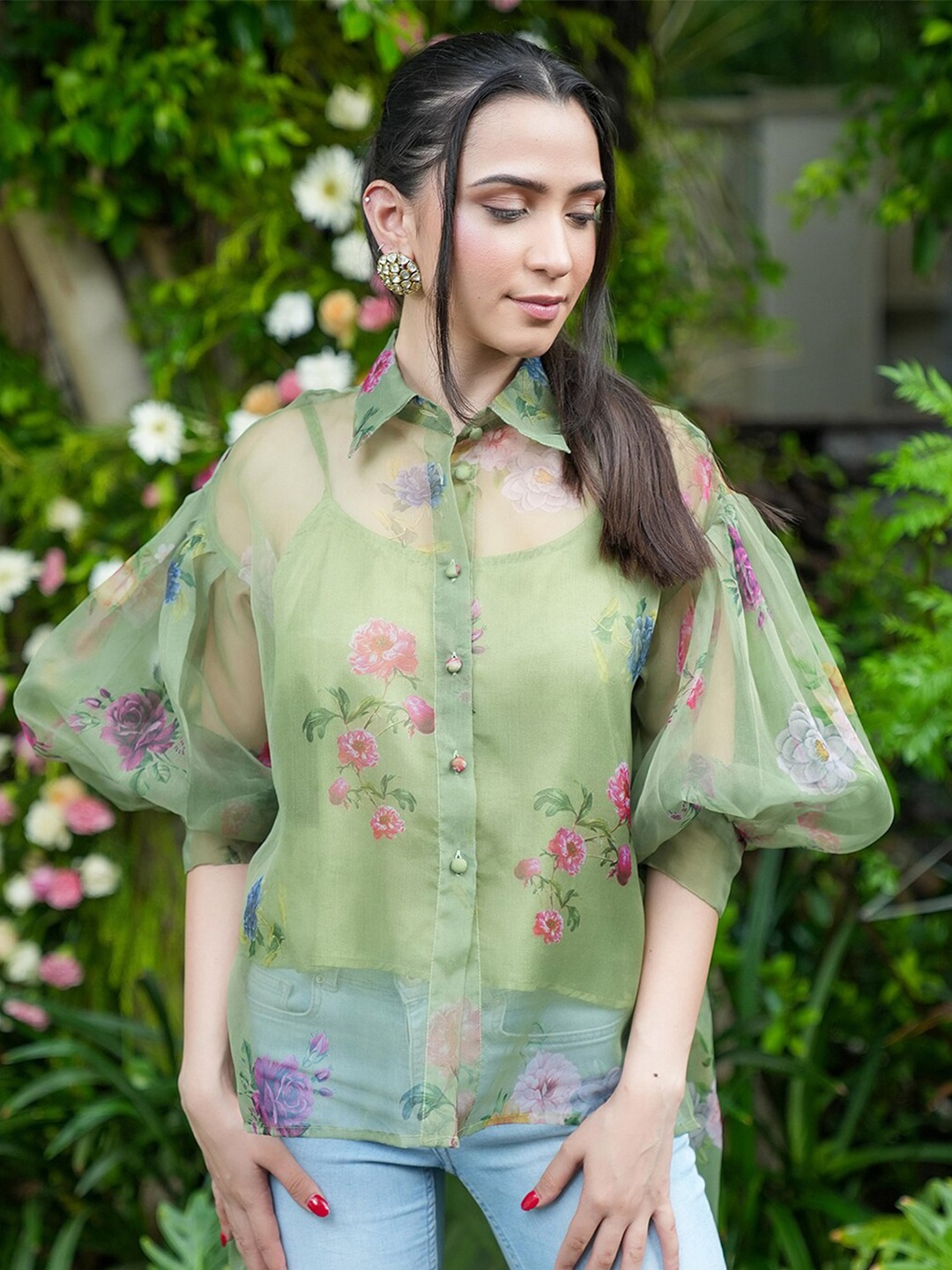 

Alaya By Stage3 Women Green Floral Printed High-Low Casual Shirt