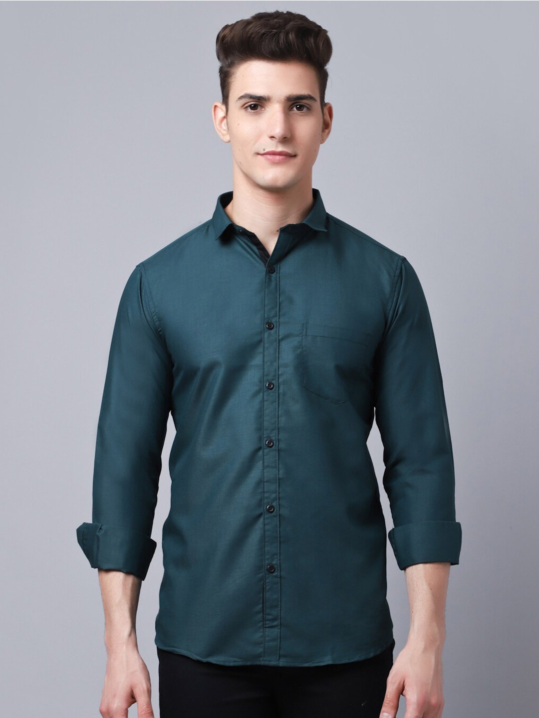 

Majestic Man Men Green Solid Slim Fit Casual Shirt