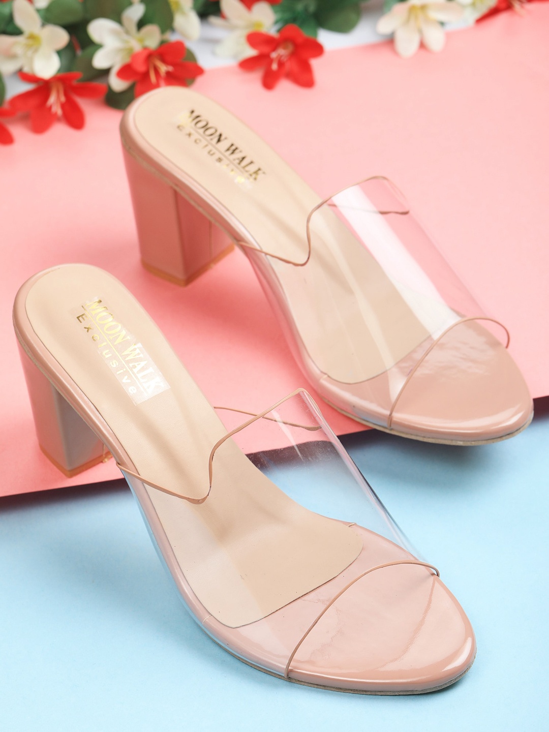 

Moonwalk Pink Block heels with Transparent upper Sandals