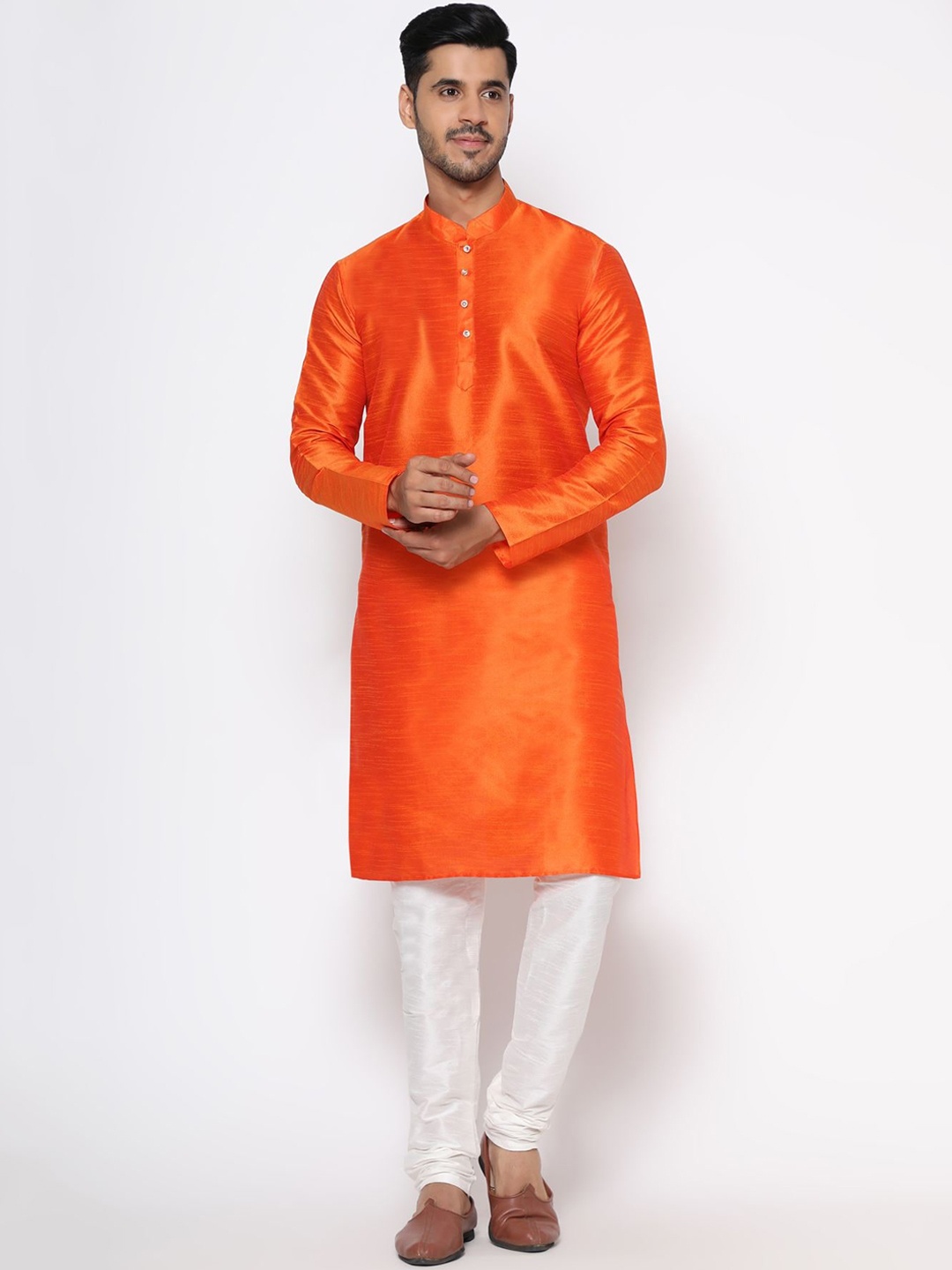 

Vastrasky Global Men Orange Pure Cotton Kurta with Churidar