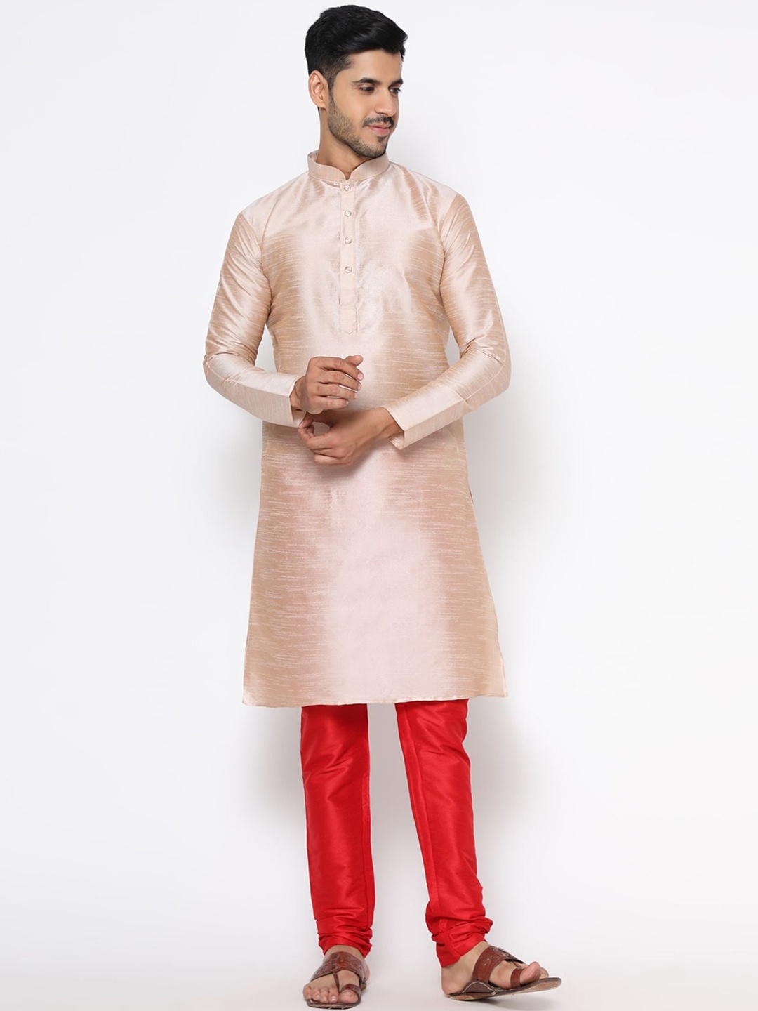 

Vastrasky Global Men Beige Pure Cotton Kurta with Churidar