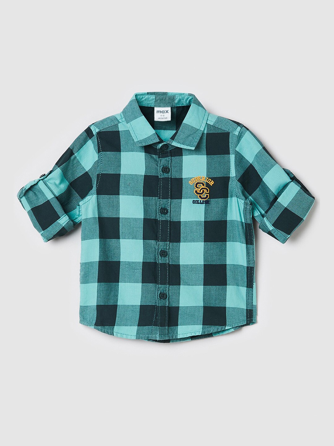 

max Boys Green & Black Buffalo Checks Checked Casual Shirt