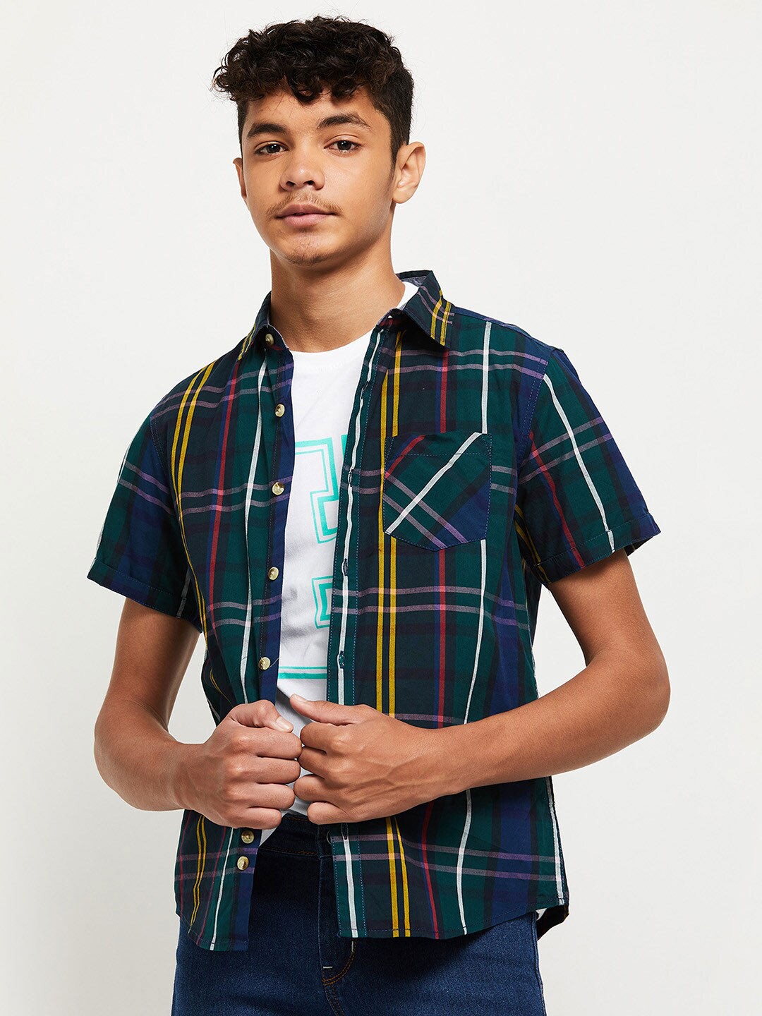 

max Boys Blue Checked Cotton Casual Shirt