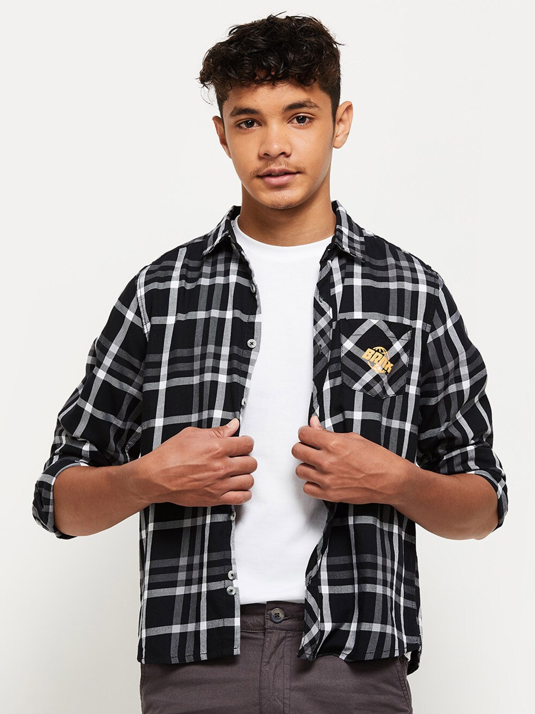 

max Boys Black Tartan Checks Checked Cotton Casual Shirt