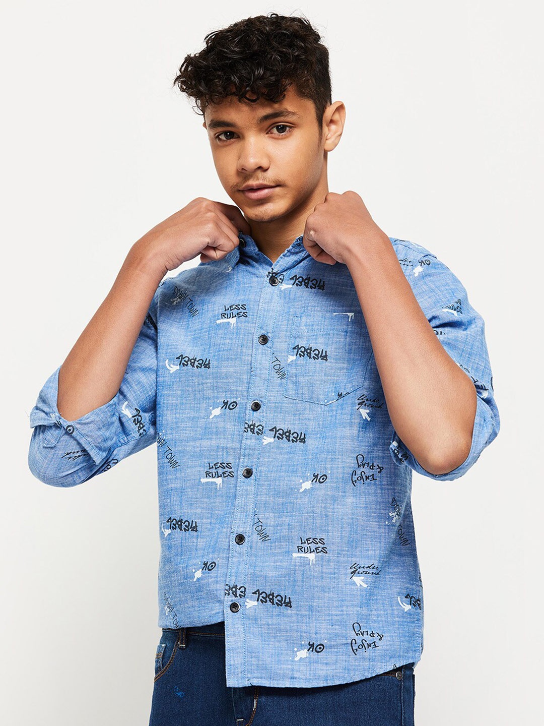 

max Boys Blue Printed Casual Shirt