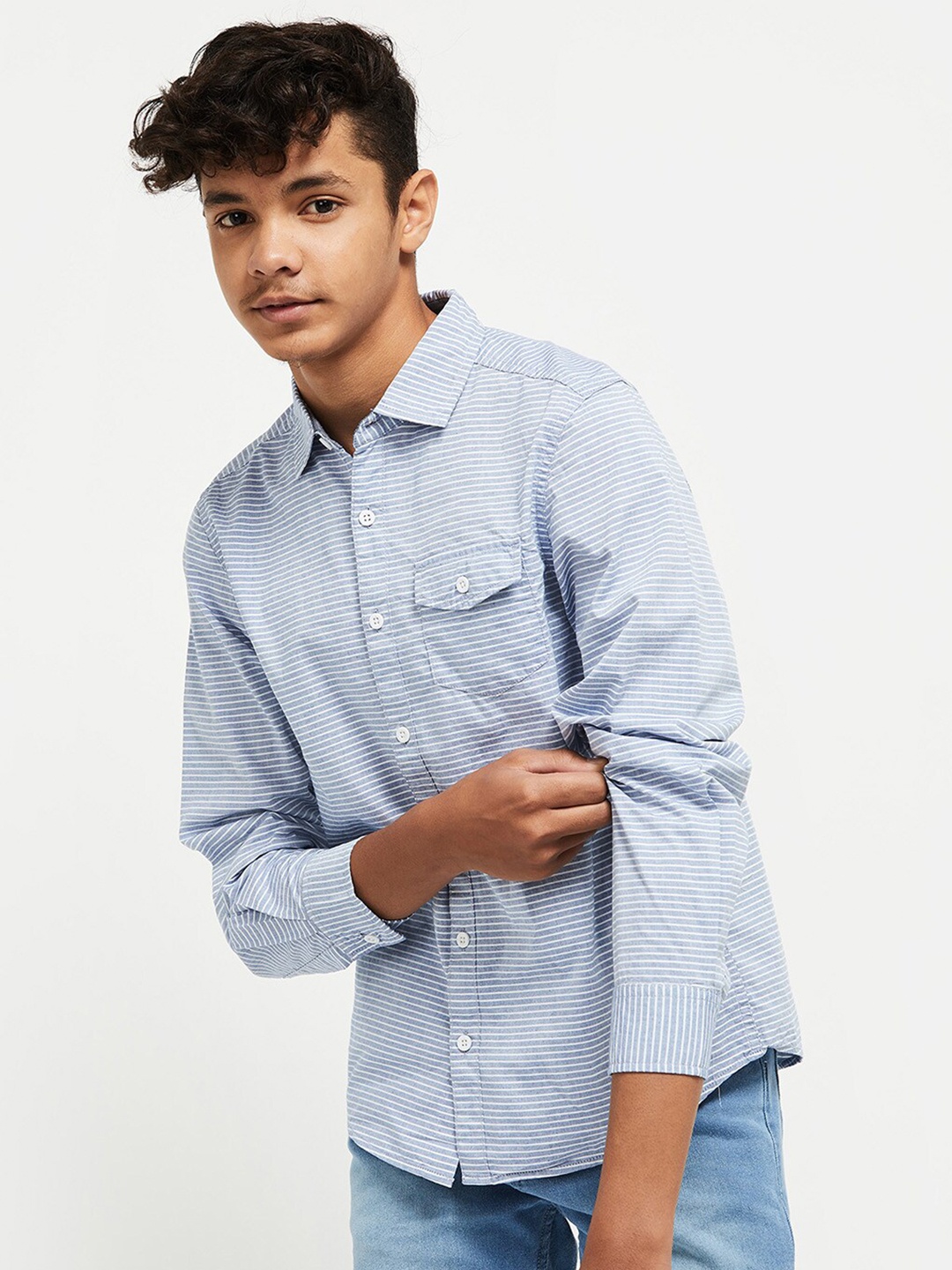 

max Boys Blue Striped Casual Shirt