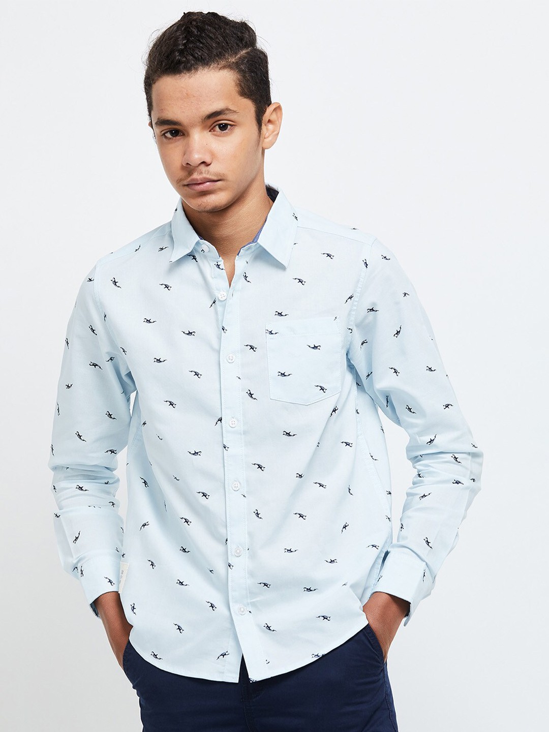 

max Boys Blue Printed Casual Cotton Shirt